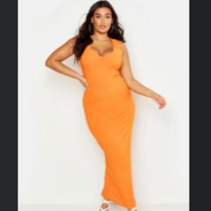 Boohoo Orange V Neck Midi